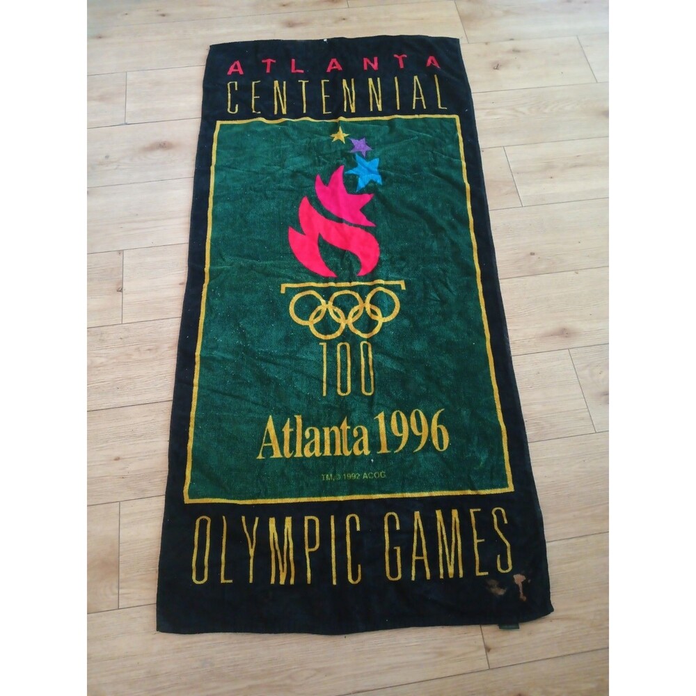 Olympic Games 1996 Atlanta Olympics Summer Beach 90s Vintage Towel Green Black
